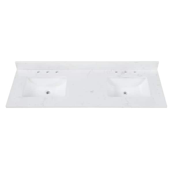 Avanity 61 in. W x 22 in. D Engineered Stone White Rectangular Double Sink Vanity Top in Cala White