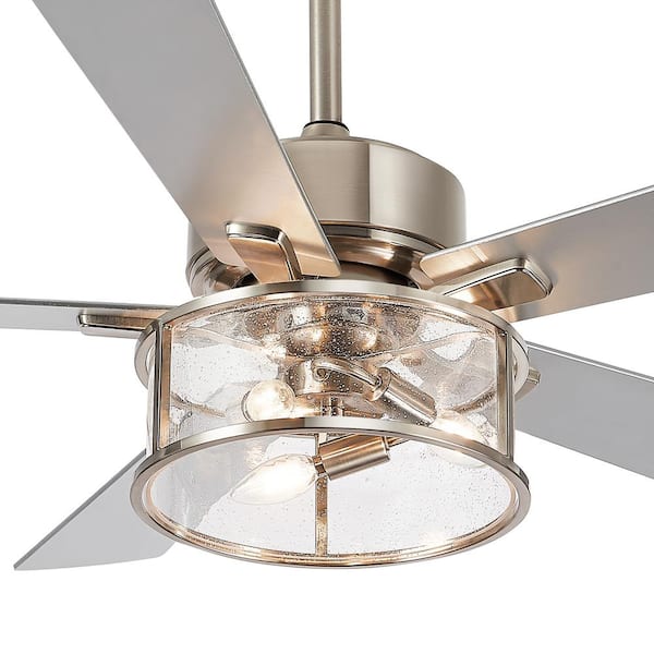 Breezary Lansdown 52 in. Indoor Satin Nickel Ceiling Fan with Light Kit and Remote Control Included