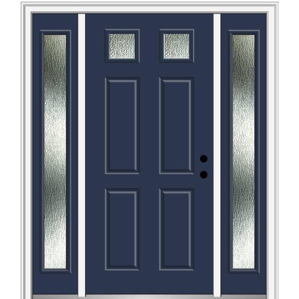 MMI Door Rain Glass 60 in. x 80 in. Left-Hand Inswing Naval Fiberglass Prehung Front Door on 6-9/16 in. Frame