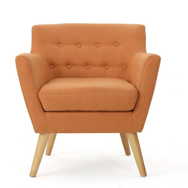 Noble House Meena Mid-Century Modern Button Back Orange Fabric Club Chair
