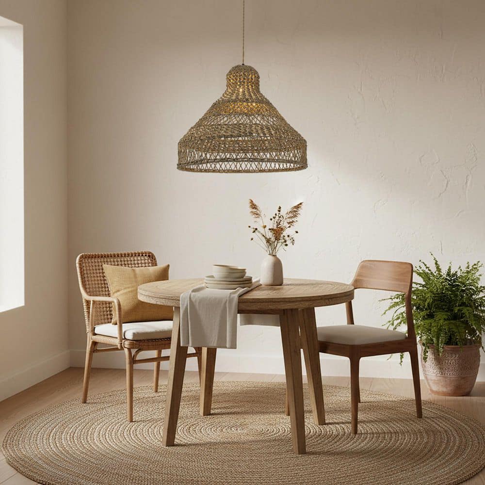 Homa 60 Watt 22 in. 1-Light Gold Pendant Light Coastal Boho Rustic for Living Room or Entryway with Rattan Shade price history on PriceWatchPro