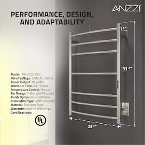 Gown Series 7-Bar Wall Mounted Electric Plug-In Bathroom Towel Warmer Rack in Brushed Nickel Finish Stainless Steel