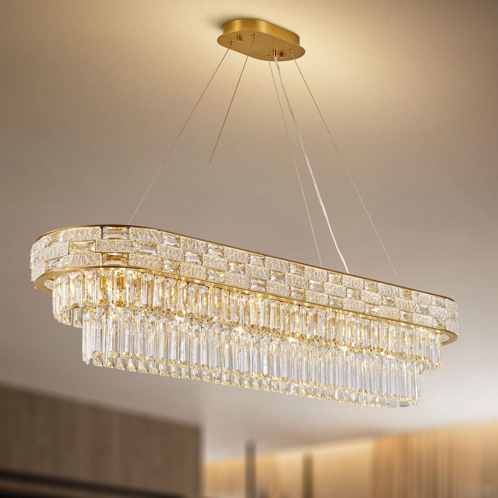 ❀yk❀ YUYI 49.2 in. 18-Light Gold Luxury Crystal Chandelier, Modern