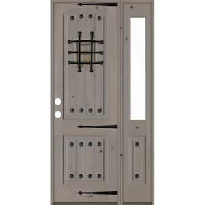 44 in. x 96 in. Mediterranean Knotty Alder Right-Hand/Inswing Clear Glass Grey Stain Wood Prehung Front Door w/RHSL