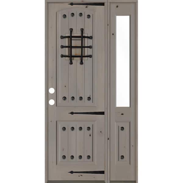 Krosswood Doors 44 in. x 96 in. Mediterranean Knotty Alder Right-Hand/Inswing Clear Glass Grey Stain Wood Prehung Front Door w/RHSL