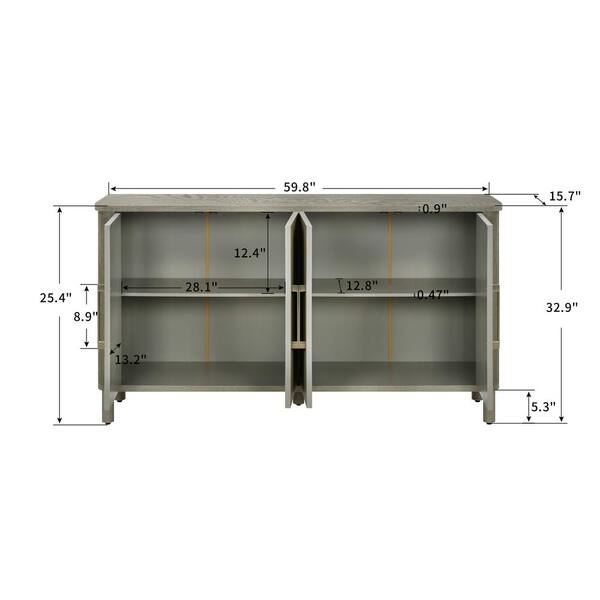 JIMSMAISON This retro sideboard has four doors with rounded lines on the doors to create a three-dimensional look, the country-style cabinet adds a warm atmosphere to your home