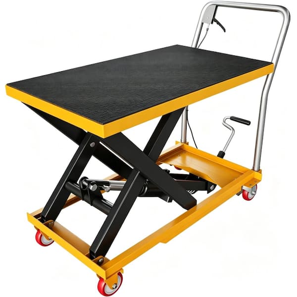 Hydraulic Lift Table Cart 500 LBS Single Scissor Lift Cart, Mobile Lift Jack with Wide Non-Slip Deck, Yellow&Black