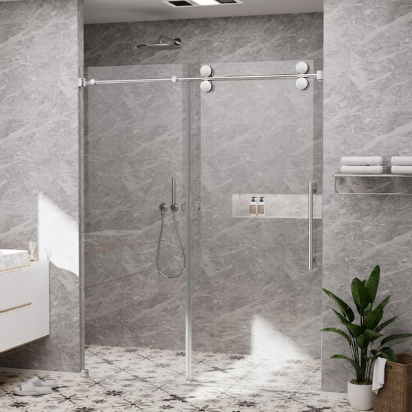 72 in. W x 80 in. H Single Sliding Frameless Shower Door in Chrome with Smooth Sliding and 3/8 in. SGCC Clear Glass