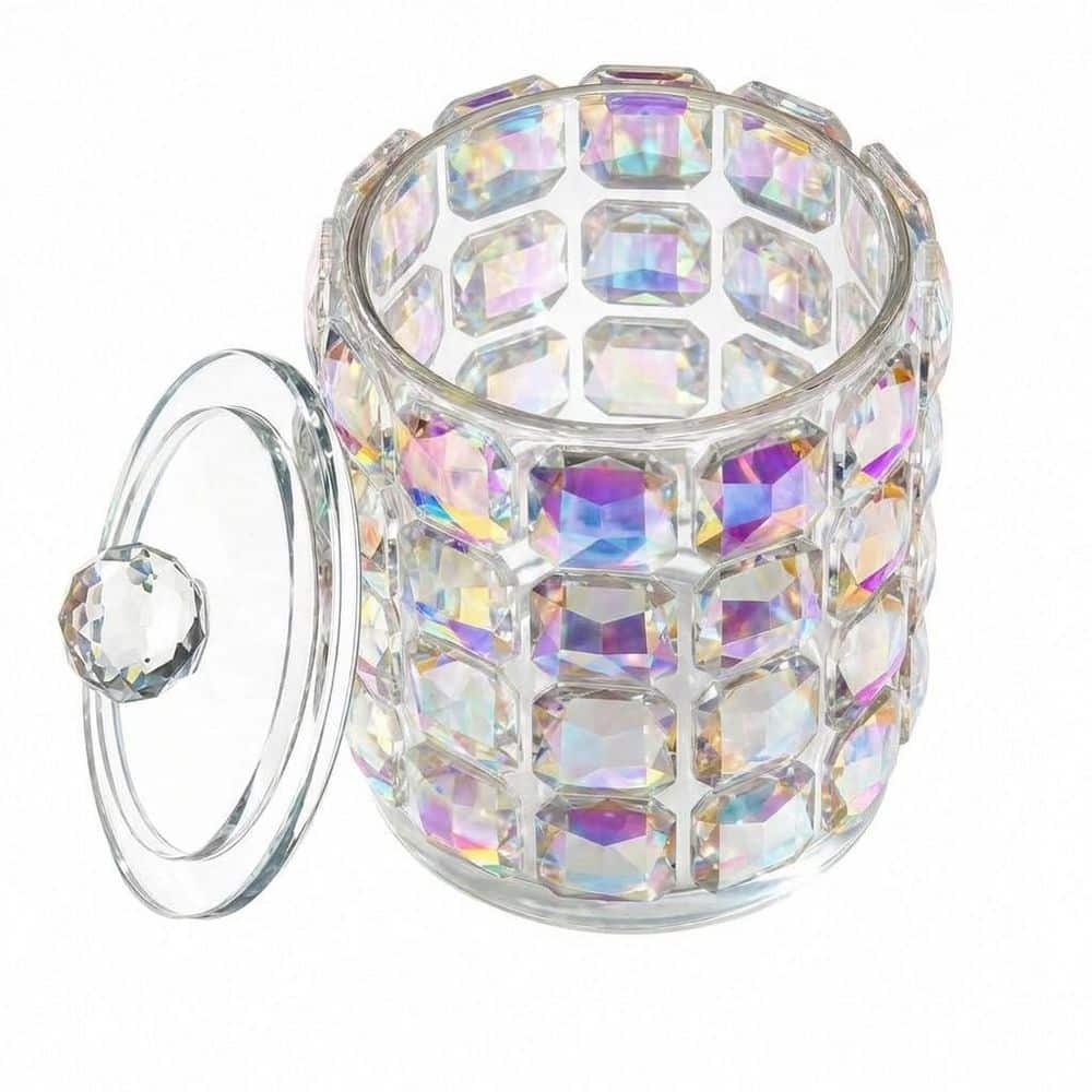 17 oz Crystal Glass Apothecary Jar with Lid for Q-Tips Cotton Balls Floss Picks Iridescent Vanity Holder price history on PriceWatchPro
