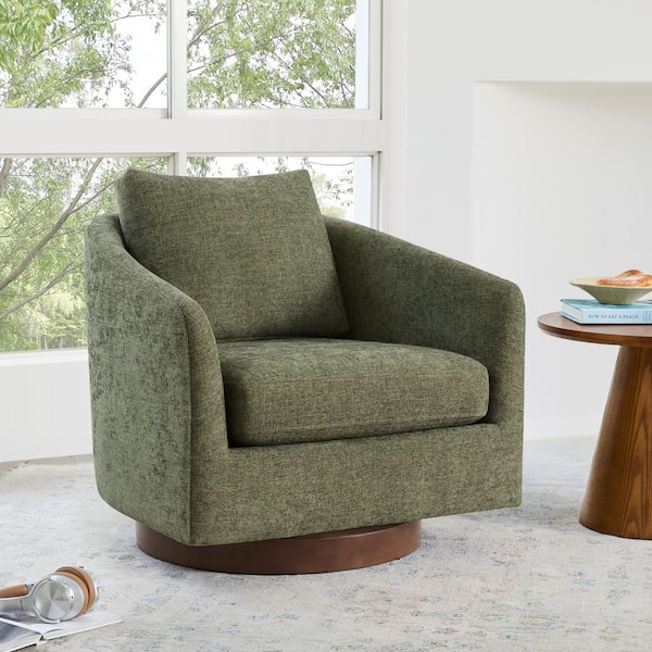 Miller Moss Fabric Round Arm 360° Swivel Accent Chair Arm Chair for Bedroom or Living Room,No Assembly Required