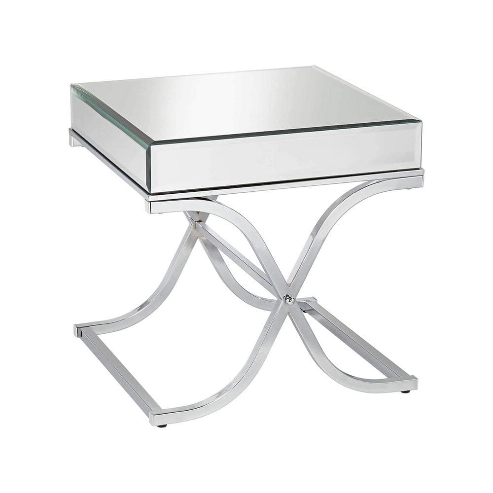 Sundance Chrome Square Mirrored End Table with Curved Metal Frame
