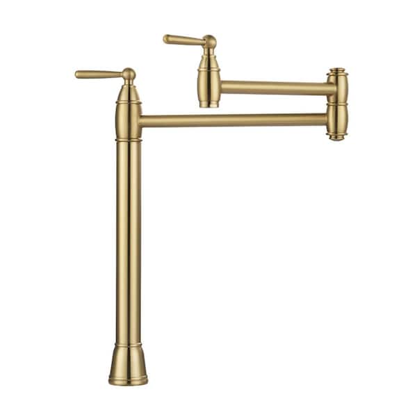 ALEASHA Deck Mount Pot Filler Faucet with Double-Handle in Gold