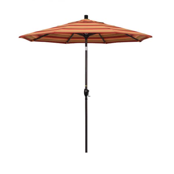 California Umbrella 7.5 ft. Bronze Aluminum Market Push Button Tilt Crank Lift Patio Umbrella in Astoria Sunset Sunbrella