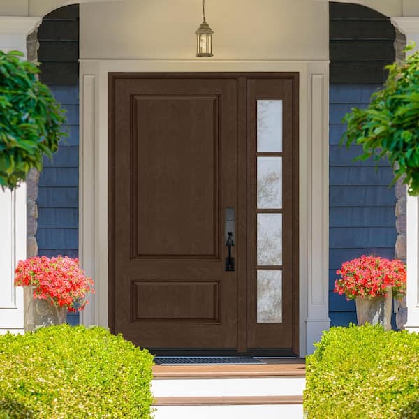 Regency 51 in. x 80 in. 2Panel 3/4-Squaretop LHIS Hickory Stain Fiberglass Prehung Front Door with w/4Lite 12in.SL