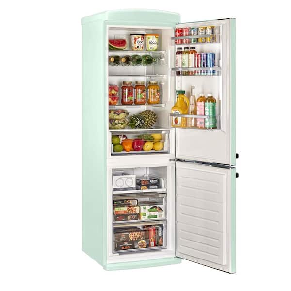 Classic Retro 23.8 in 11.7 cu. ft. Frost Free Retro Bottom Freezer Refrigerator in Summer Mint Green, ENERGY STAR