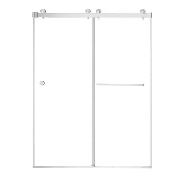 55 in. - 59 in. W x 72 in. H Frameless Double Sliding Shower Door in Brushed Nickel with Clear Glass with NANO Easy