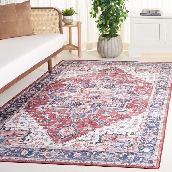 Arizona Brown/Blue 8 ft. x 10 ft. Distressed Border Ornate Machine Washable Area Rug