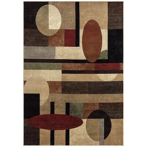 Tribeca Jasmine Brown/Red 4 ft. x 5 ft. Contemporary Geometric Area Rug
