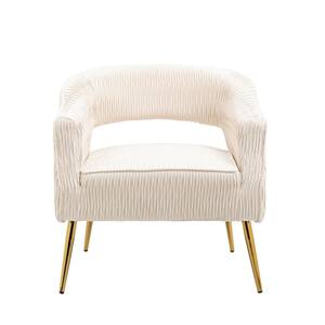 Modern Beige pleated design velvet armchair with metal legs(Set of 1)