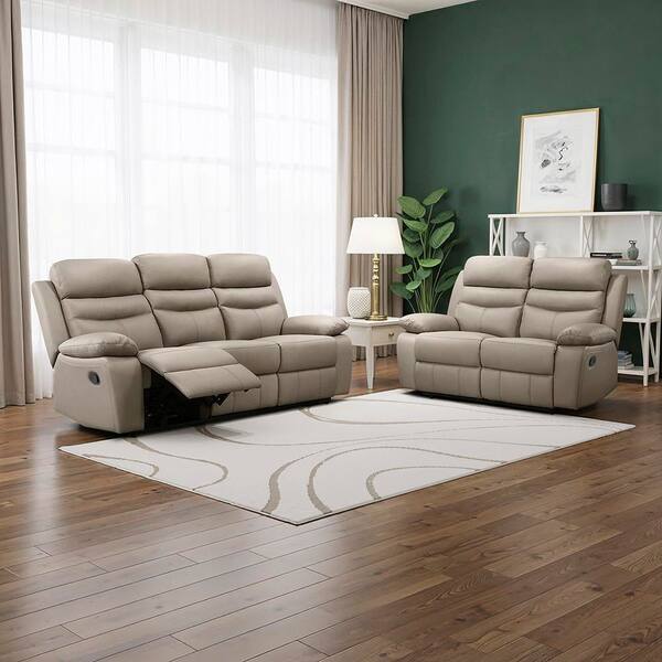 Lazzara Edelia 86.5 in. W Pillow Arm Leather Rectangle 2-Piece
