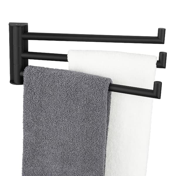 Matte Black 3-Arm Swivel Towel Bar, 304 Stainless Steel, Wall Mounted Space Saving Rack for Bathroom