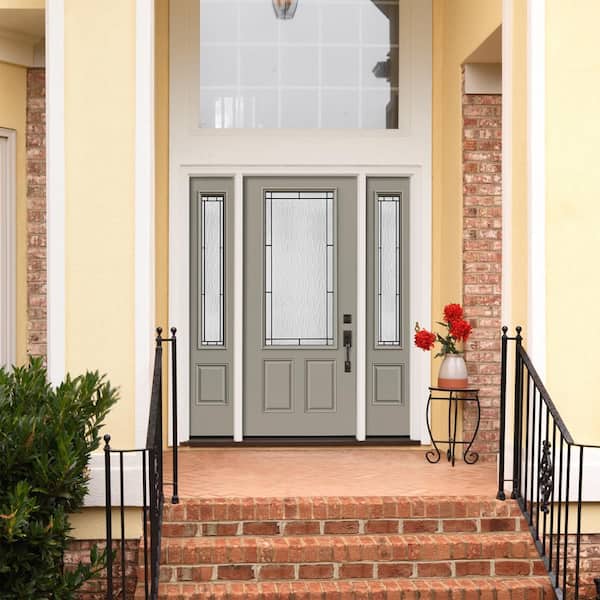 36 in. x 80 in. Left-Hand/Inswing 3/4 Lite Wendover Decorative Glass Desert Sand Steel Prehung Front Door with Sidelites