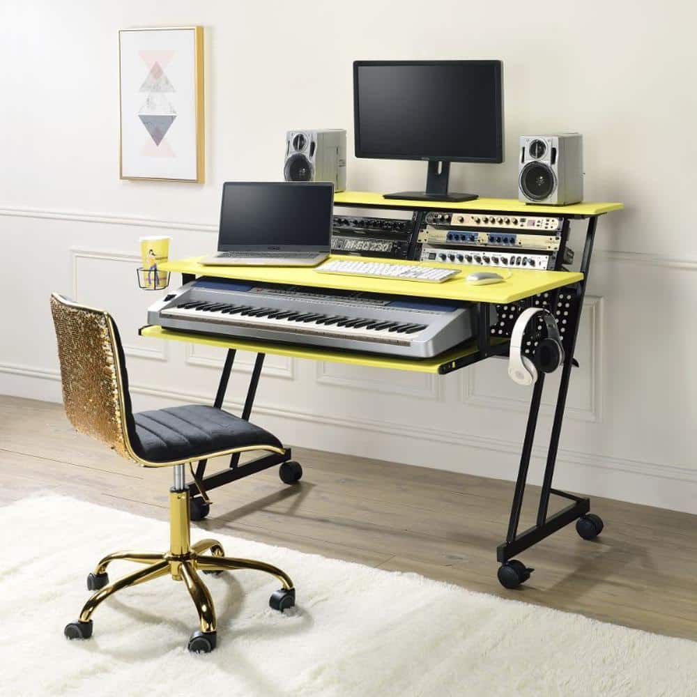 Studio 53'' Yellow Wood Desk with Cup Holder & Keyboard Tray