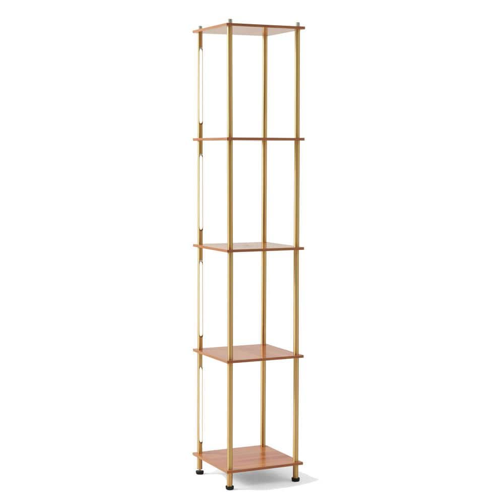Aria Brass Finish LED Floor Lamp with Wireless Charging & Adjustable Shelves