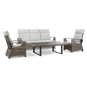 Antigua Gray 4-Piece Wicker Patio Conversation Set With Gray Cushions and Height Adjustable Table