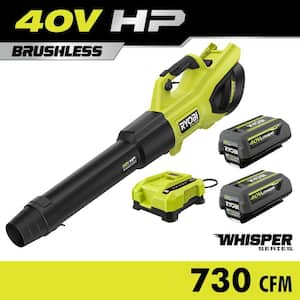 40V HP Brushless Whisper Series 190 MPH 730 CFM Cordless Battery Jet Fan Leaf Blower with (2) 4.0 Ah Batteries & Charger