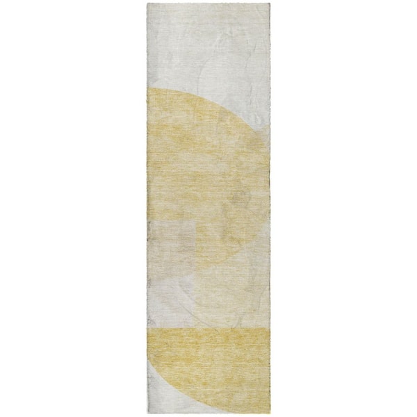 Dream Shag Premium Machine Washable Abstract ADS678 Gold 2 ft. x 7 ft. Runner Rug