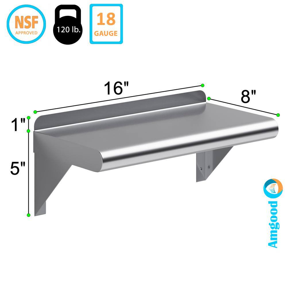 16'' Stainless Steel Wall Shelf with Brackets