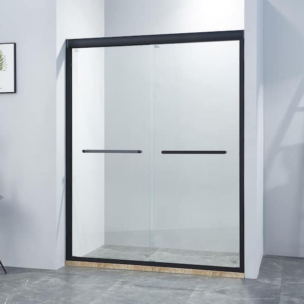 60 in. W x 75 in. H Double Sliding Framed Shower Door in Matte Black with Tempered Clear Glass and Soft Close System