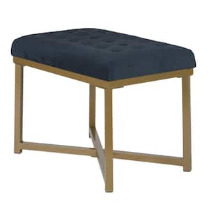 24 in. Blue and Gold Backless Bedroom Bench with Button Tufted Velvet Upholstered Seat