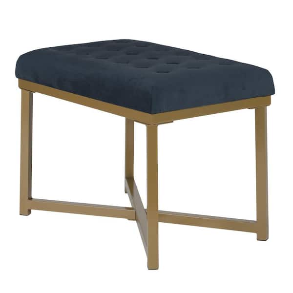 Benjara 24 in. Blue and Gold Backless Bedroom Bench with Button Tufted Velvet Upholstered Seat