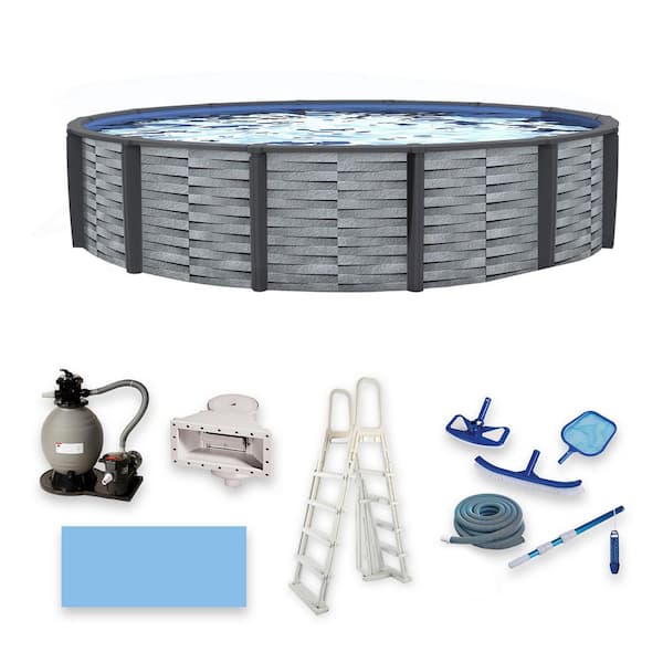 Affinity 24 ft. Round 52 in. D x 7 in. Top Rail Resin Swimming Pool Package