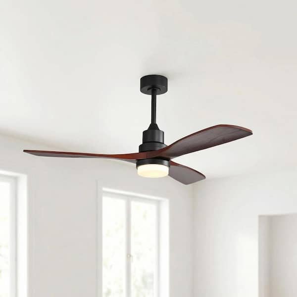 52 in. Integrated LED Indoor Downrod Mount Walnut Standard Ceiling Fan with Light and Remote 6-Speed Reversible
