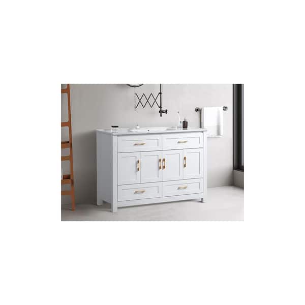 48 in. Freestanding Single Sink White Bath Vanity with White Ceramic Top
