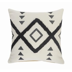Diamond Black / Cream Tufted Geometric Soft Poly-fill 20 in. x 20 in. Indoor Throw Pillow