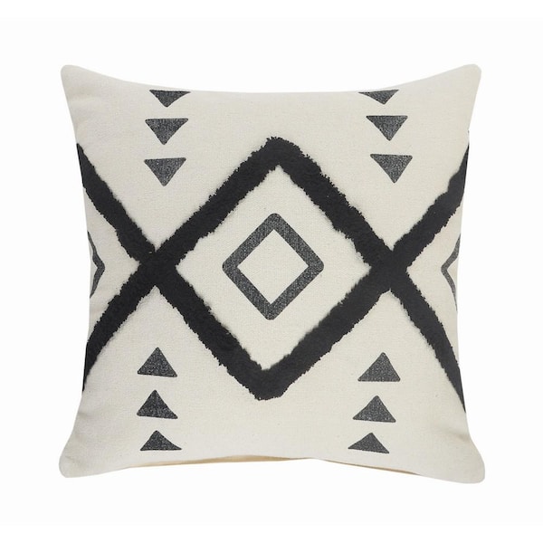 LR Home Diamond Black / Cream Tufted Geometric Soft Poly-fill 20 in. x 20 in. Throw Pillow