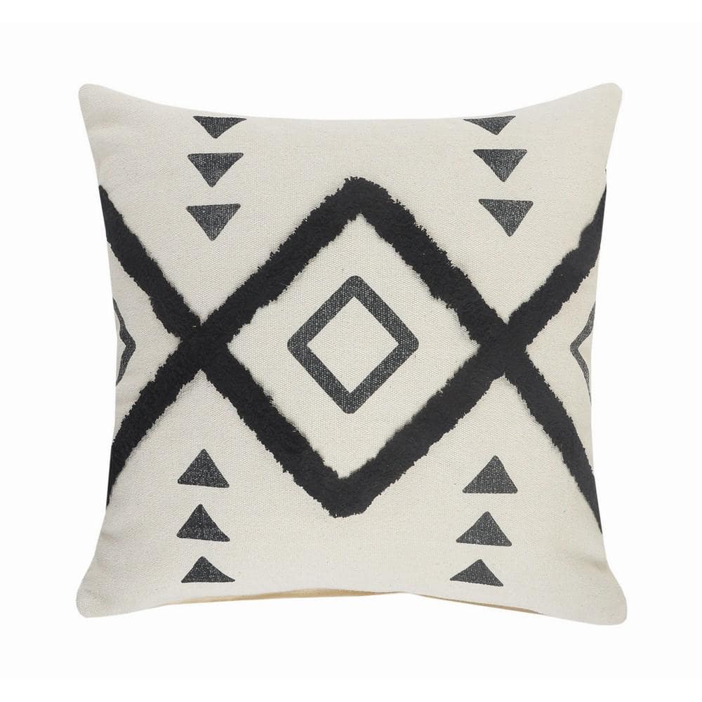 Diamond Black / Cream Tufted Geometric Soft Poly-fill 20 in. x 20 in. Indoo