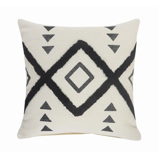 Unbranded Diamond Black / Cream Tufted Geometric Soft Poly-fill 20 in. x 20 in. Indoor Throw Pillow
