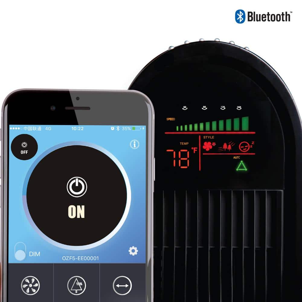 Black Glossy Bluetooth Oscillating Tower Fan with Remote Control