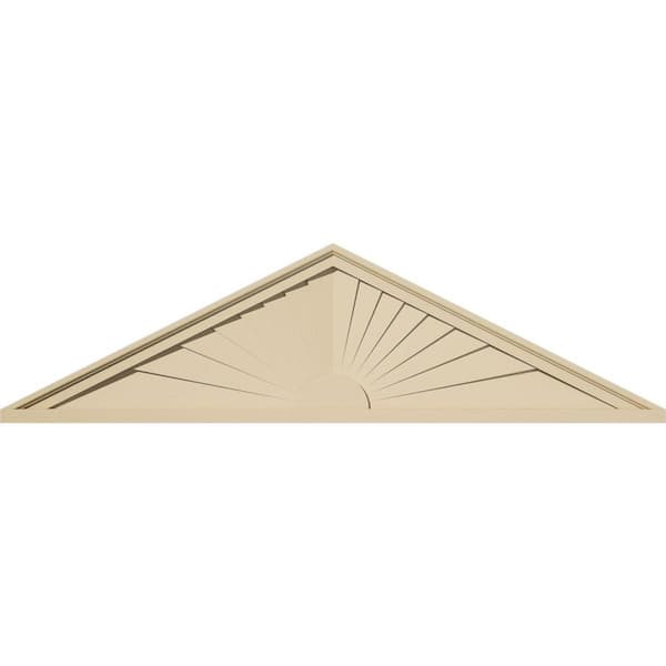 Ekena Millwork 50-in. W x 13-1/2-in. H x 2-in. P (Pitch 6/12) Peaked Cap Sunburst Signature Urethane Pediment, Primed Tan