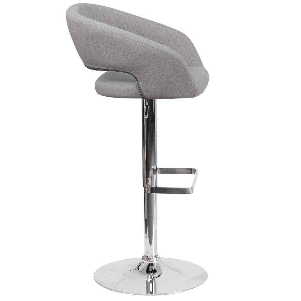 Erik Contemporary Gray Fabric Swivel Barstool with Adjustable Height and Chrome Base