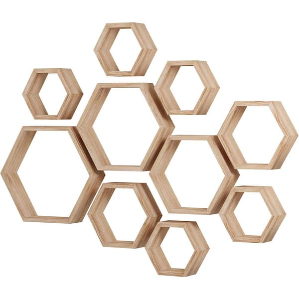 Unbranded 14.1 in. W x 3.1 in. D Light Brown Wood Floating Shelves (Set of 10) Decorative Wall Shelf