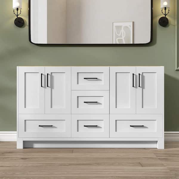 Getpro 60 in. W x 21.5 in. D x 33.5 in. H Bath Vanity Cabinet without Top Bathroom Vanities Cabinet in Matte White