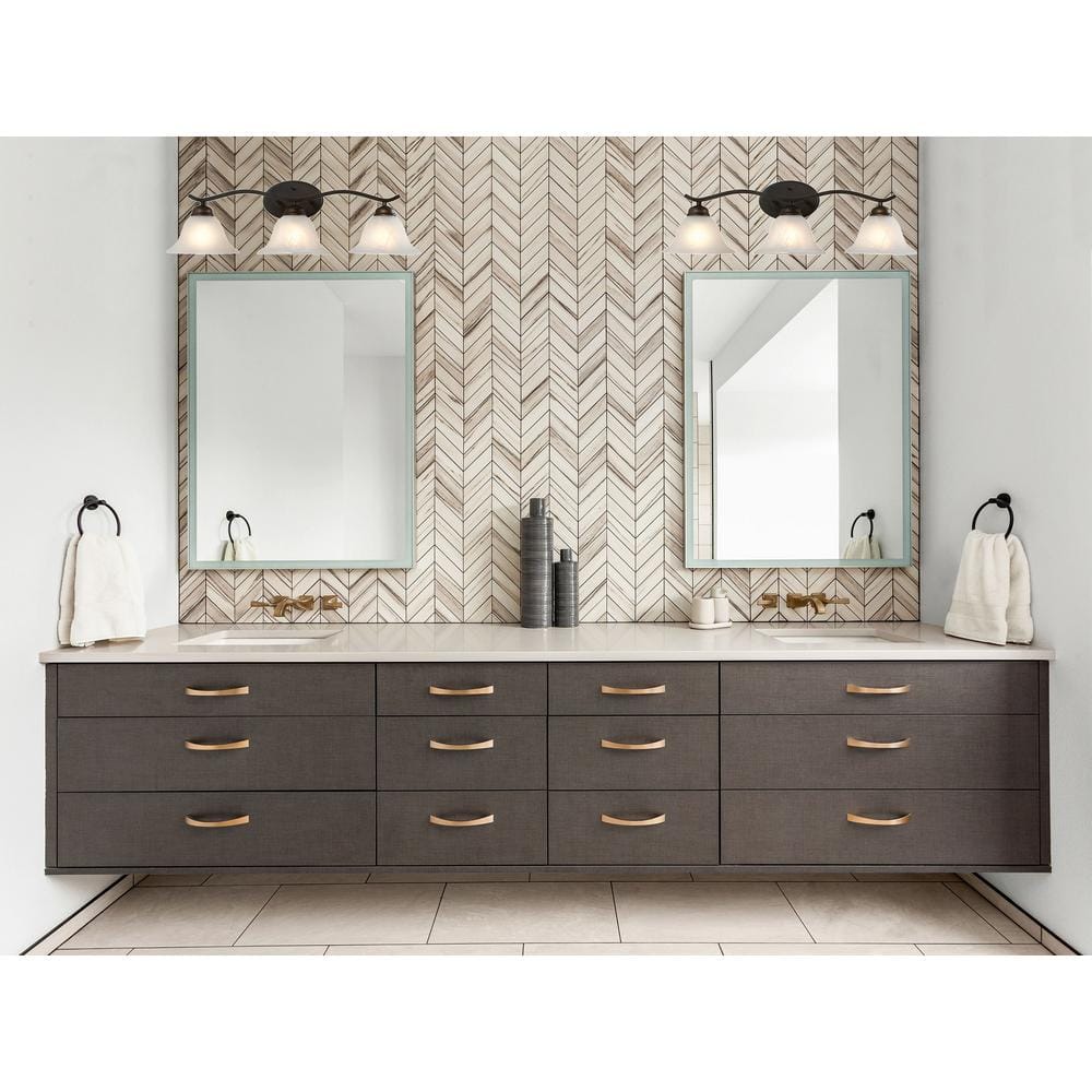 Hollyslope 26" Bronze Three-Light Vanity Bar with Marbleized Glass