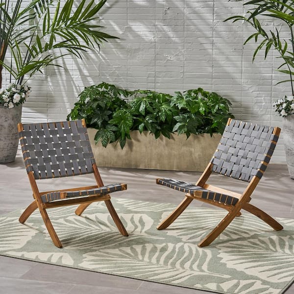 Unbranded Woven Accents Foldable Acacia Wood Outdoor Lounge Chairs in Brown (Set of 2) for Easy Storage or Transport, No Assembly