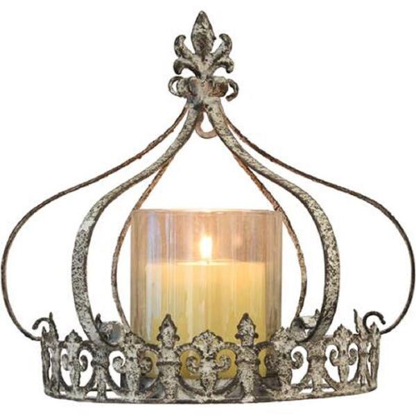 Stonebriar Collection 9 in. Brown Metal Fleur-De-Lis Pillar Candle Wall Sconce